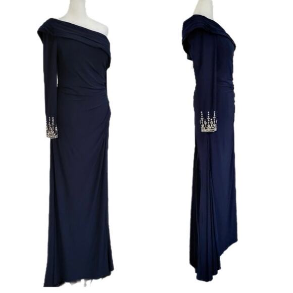 MAC DUGGAL 12231 Beaded Cuff Drop Shoulder Faux Wrap Gown, Size 4, New with Tag - Picture 11 of 16